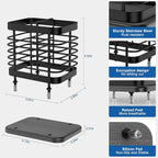 2 Slots Utensil Holder for Kitchen Counter, Small Stainless Steel Cutlery Holder Organizer with Drying Diatomaceous Earth Base, Utensil Drying Rack Spoon Fork Organizer Crock Storage, Black