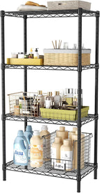 Golpart 4 Tier Adjustable Storage Shelves,Heavy Duty Metal Utility Shelf 600LBS Capacity,Wire Shelving Unit Organizer Rack for Home Kitchen Office BathroomM Pantry Room 12" D x 22" W x 44" H Black