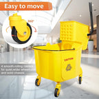 38 Qt Commercial Mop Bucket with Side Press Wringer on Wheels and Mops Set for Floor Cleaning,Including 1 Industrial Mop and Wet Floor Caution Sign,Yellow,Beyoco