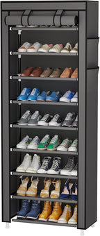Calmootey 9 Tier Shoe Rack Organizer,Portable Shoe Shelf with Nonwoven Fabric Cover for Closet Hallway,Bedroom,Entryway,Grey