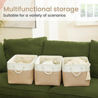 Large Storage Baskets- 15x11x10 inch Storage Bins for Shelves and Closet Organizing, Foldable Fabric Bin for Home Organization Clothes and Laundry (6-Pack, White&Khaki)