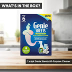 Genie Sheets Glass & Mirror Cleaner | Concentrate Makes 6 24oz Refills | Professional-Strength | Just Add Water | Sustainable Eco-Friendly Plant-Based Solution | 6 Sheets