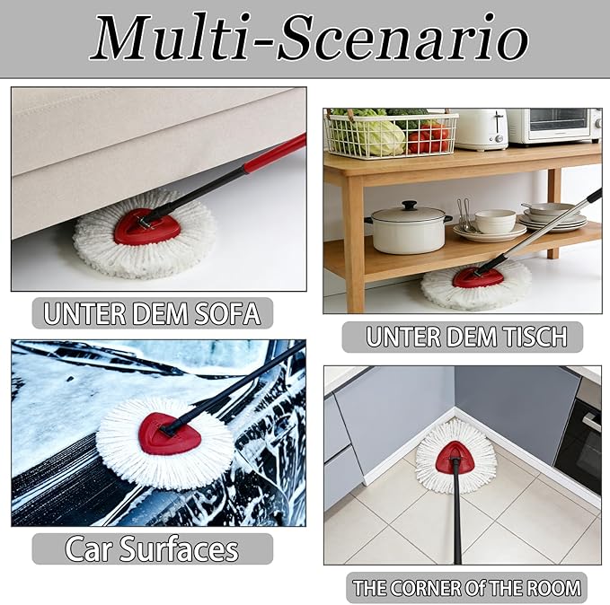 6Pcs Mop Heads Replacement,Spin Mop Replacement Head Compatible with Cedar Easywring 1-Tank System,Including 4 Spin mop Replacement Heads,1 Brush Head and 1 Base(Machine Washable & Easy to Replace)