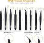 9PCS Precision Tweezers Set, Upgraded Anti-Static Stainless Steel of Tweezers, for Electronics, Soldering, Laboratory Work, Jewelry-Making, Model, Craft