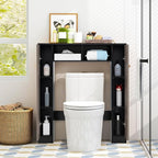 Giantex Short Over The Toilet Storage Cabinet, Bathroom Organizer w/2 Open Compartments & 4 Adjustable Shelves, Freestanding Space Saver Above Toilet Storage for Restroom, Laundry Room (Black+Oak)
