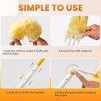 Heavy Duty Duster Refills, Disposable Dusters Kit for Cleaning Dusting Furniture Blind Ceiling Fan, Multi Surface 360 Feather Duster(25)+3FT Extended Handle