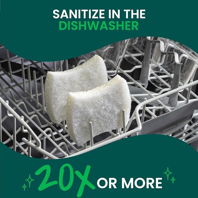Scotch-Brite Greener Clean Non-Scratch Scrub Sponge, Sponge for Washing Dishes, Cleaning Kitchen, Superior Performance and Made with Sustainable Materials, Dishwasher Safe, 3 Scrub Sponges