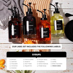 Molimoli Coffee Syrup Dispenser Set of 4, Glass Bottles with Pump, Maple & Coffee Syrup, Black