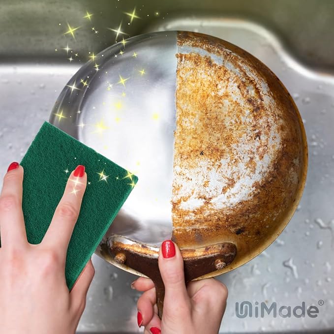 Heavy Duty Scouring Pads, 24Pcs Household Scour Pads for Kitchen, Garage and Outdoors, Reusable Dish Scrubber Pads for Pan and Metal Grill - Green