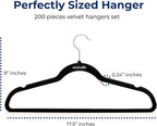 SereneLife 200 Pack Velvet Hangers - Non-Slip Felt Hangers with 360° Swivel Hook, Space-Saving, Ultra-Thin, Lightweight for Shirts, Sweaters, Hoodies, Kids Clothes & Dresses
