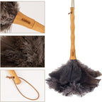 Aldwin Ostrich Feather Duster, 16 inch Ostrich Feather Duster with Wood Handle Reusable, Fluffy Natural Genuine Handheld Feather Duster for Cleaning Supplies, Home, Car, Office