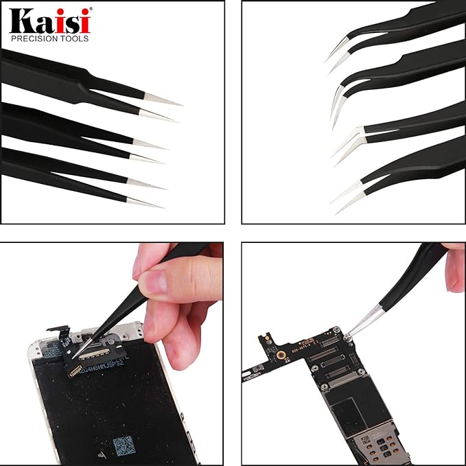 Kaisi 14 PCS Precision Tweezers Set, ESD Tweezer Set, Anti-Static Stainless Steel Tweezers Set for Craft, Jewelry, Electronics, Laboratory Work