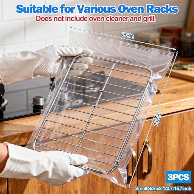 Palksky Oven Rack Cleaning Bags, Heavy Duty No Scrub Oven Rack Cleaning Bags, Reusable Leak-Resistant PE Bags for Deep Soaking Grill Grates, BBQ Racks, No Cleaner Included, 3 Pack(15.7''*23.7'')