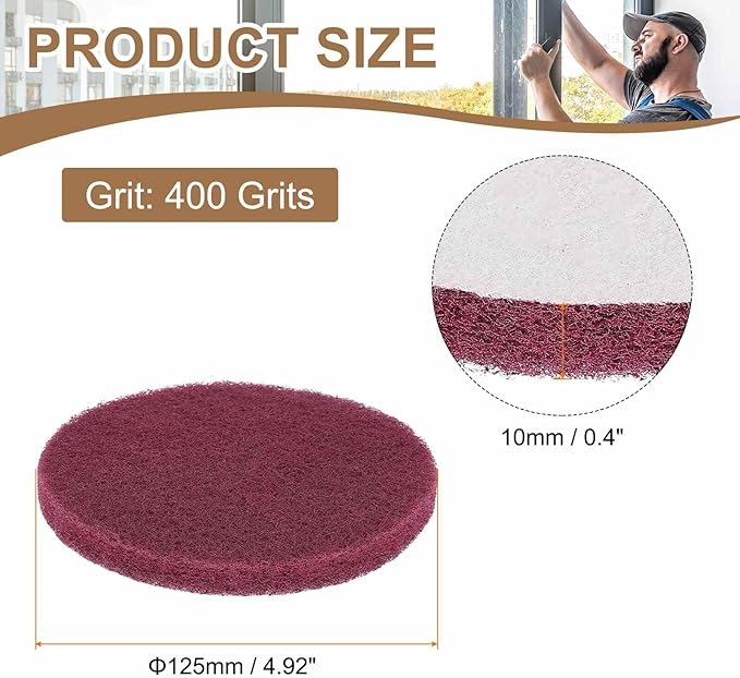 HARFINGTON 16pcs Scrubber Scouring Pads 400 Grits 5 Inch Drill Power Brush Hoop and Loop Surface Conditioning Disc Drill Scuffing Disc Scrub Pads for Home Kitchen Cleaning, Red