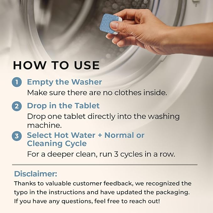 Washing Machine Cleaner Tablets – Deep Clean Washer Descale, Laundry Tub Cleaning Solution, Smell Fresh, Eliminates Buildup & Dirt, For Front & Top Load Washers, Easy-to-Use Tablets, 24 Pack