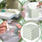 12 Pack Facial Tissues Cube Face Boxes 600 Sheets 3 Ply Small Square Tissues Bulk for Car Bedroom Supplies(Green and White Plaid)