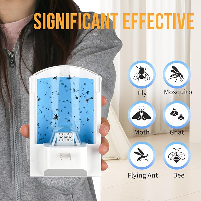 Flying Insect Trap, Indoor Plug-in Fly Trap for Home, Mosquito Killer Indoor Gnat Moth Catcher with Night UV Light, Mosquito Attractant Fly Bug Zapper for Home, Office (10 x Refills)