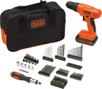 BLACK+DECKER 20V MAX* POWERCONNECT Cordless Drill Driver Kit with Drill Bit Set and Sockets, 100 pc. Tool Kit for Home, Battery and Charger Included ,Orange (BDC120VA100)