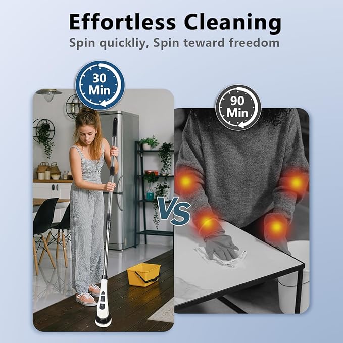 NEWONE Electric Spin Scrubber, Cordless Cleaning Brush with 7 Replaceable Brush Heads, 2 Adjustable Speeds, White