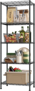 HOMEFORT 5-Shelving Unit, Adjustable Wire Shelving, Metal Wire Shelf Rack Organizer for Kitchen, Pantry, Closet, Bathroom, Laundry, Black,21" W x 11" D x 53" H