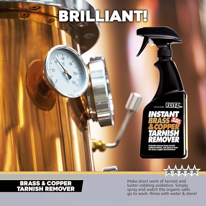 Flitz Instant Brass and Copper Tarnish Remover - 16oz Bottle of USA-Made Organic Rust Remover Spray (No-Rub) - Removes Stains & Oxidation from Glass & Aluminum - Brass Cleaners That Work (1 Pack)