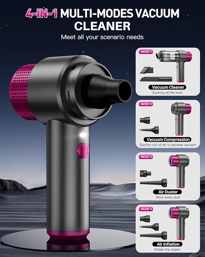 EYYA Handheld Cordless Car Vacuum Cleaner, 4-in-1 Portable Mini Car Vacuum Cleaner, 15000PA High Power & Air Duster with LED Light for Home Office