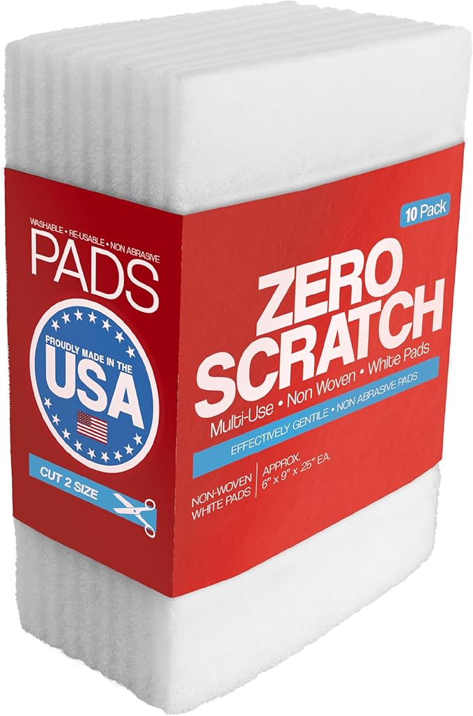 10 Pack of 6 x 9 White Non Scratch Non-Woven Pads for Buffing Cleaning Polishing and Multi Purpose Use in Your Home Workshop or DIY Garage Shop
