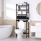 Cozivolife Over The Toilet Storage with 2 Baskets, 4-Tier Bamboo Organizer Rack with Paper Holder & 4 Hooks & Waterproof Feet Pad,Freestanding Shelf for Bathroom(Brown)