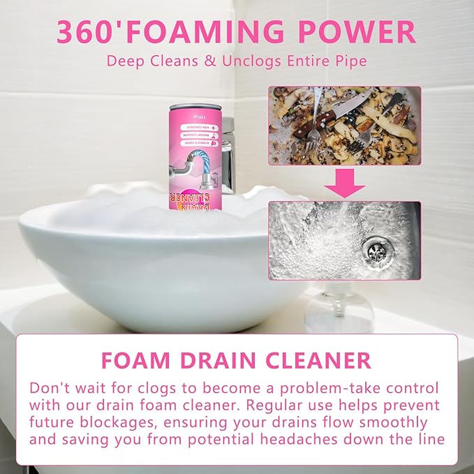 2025 New Foaming Drain Cleaner And Deodorizer, Kitchen Sink Cleaner Foam, Drain Clog Remover, Bathroom Sink Drains Cleaners Foam for Kitchen Sinks, Shower Drains, Tubs (1pcs)