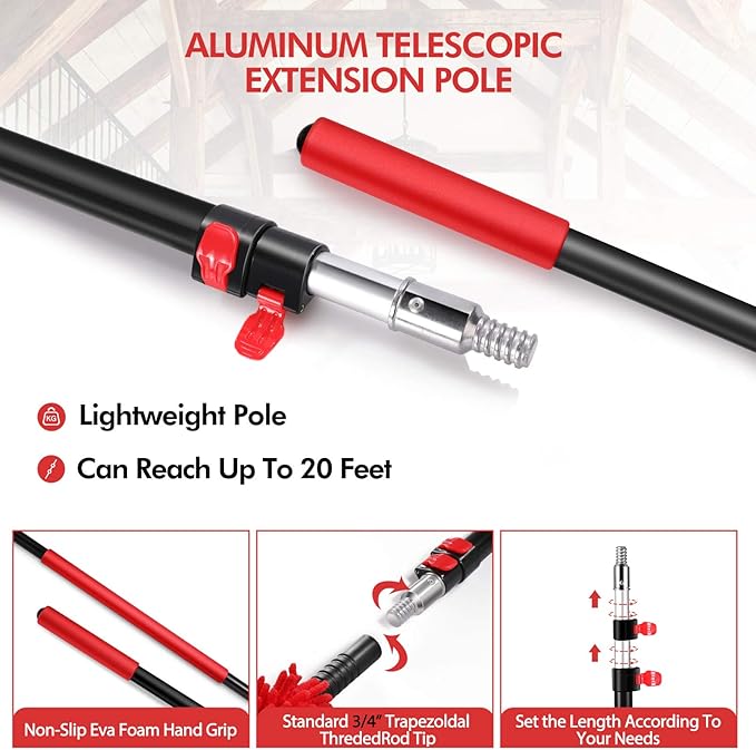 20 Foot High Reach Dusting Kit with 5-12 Foot Extension Pole // High Ceiling Duster with Telescopic Pole // Cobweb Microfiber Duster // Outdoor & Indoor Extendable Duster Cleaning Kit