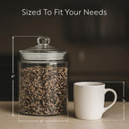 Restaurantware Vetri 0.5 Gallon Glass Storage Jar 1 Dishwashable Glass Cookie Jar - Airtight Seal Wide Opening Clear Glass Candy Jar Knob Handle Lid For Kitchen Laundry Or Storage