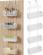 HapiRm Over Door Organizer Storage - Hanging Door Organizer with 4 Metal Large Capacity Baskets and Adjustable Coat Hook for Bathroom Bedroom Kitchen Pantry Closet Cabinet