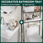 Bamboo Drawer Organizer, Extra Large Silverware Organizer for Kitchen Drawer, Stackable Utensil Organizer, 2 Pcs Toilet Tank Topper Tray, Wooden Toilet Paper Basket (White, 17 X 6 X 2 Inch)