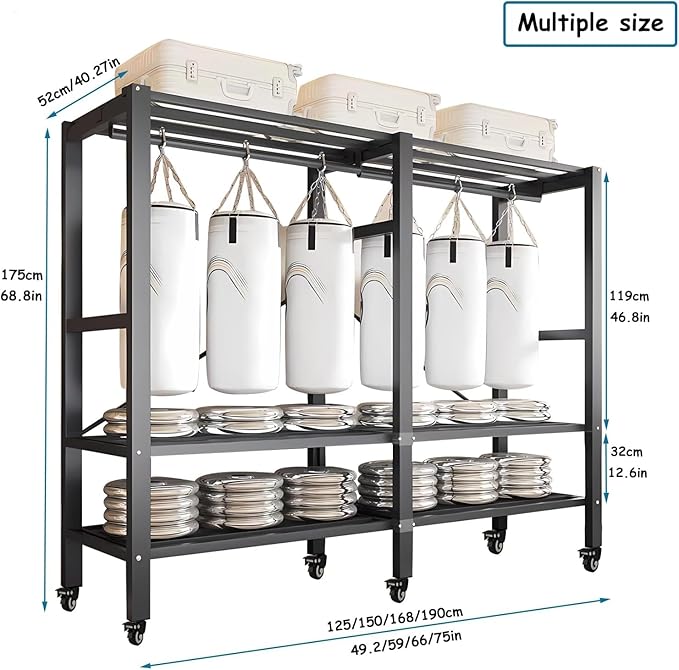 Heavy Duty Covered Clothes Rack with Magnetic Door Foldable Portable Wardrobe Closet for Hanging Clothing Rolling Black Metal Garment Rack on Wheels Closet System (Dragon Sandalwood, 70.89in)