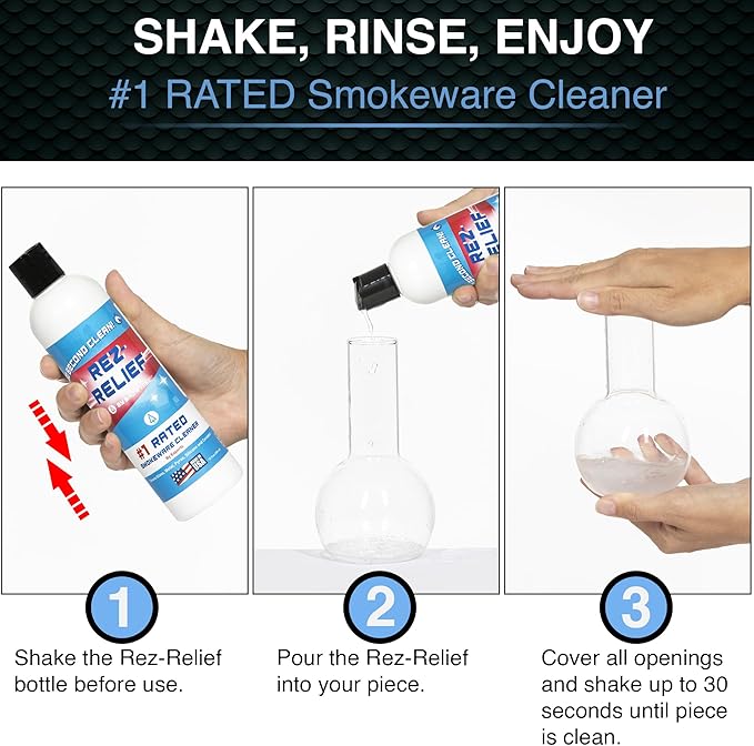 SNOWTREE - 2 Pack Rez Relief Glass Cleaner Solution for Glass, Ceramic, Metal & Silicone - 12 Fluid Oz Bottles (2 Pack) - Refreshing Citrus Scent Glass Cleaner Liquid - Removes Stains & Smells