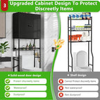 Over The Toilet Storage Cabinet - 2-Door Design Bathroom Organizers Shelf, Freestanding Space-Saver Above Toilet Storage Cabinet with Privacy Protection Rack, Water-Resistant Toilet Shelves (Black)