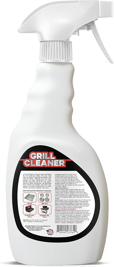 Evo Dyne Grill Cleaner Spray (32 oz), Made in USA - Quickly Cleans BBQ Burnt-on Foods and Grease from Grill Grates - Heavy Duty, Fast-Acting Formula, Less Scrubbing - Food Safe Grill & Oven Degreaser (2-Pack)