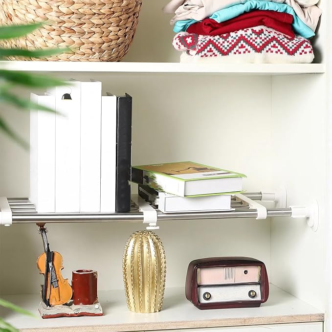 Geetery 4 Pcs Closet Tension Shelf Rod Metal Expandable Shelf Organizer Adjustable Closet Shelves Rack DIY Dividers Separators for Cabinet Storage Locker Clothes(16.54–23.62 Inch)