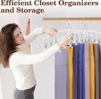 2 Pack Legging Organizer for Closet 360° Swivel, Space Saving Metal Gym Clothes Hangers w/20 Clips Holds 20 Leggings, Closet Organizers and Storage, Room Organization Essentials, White