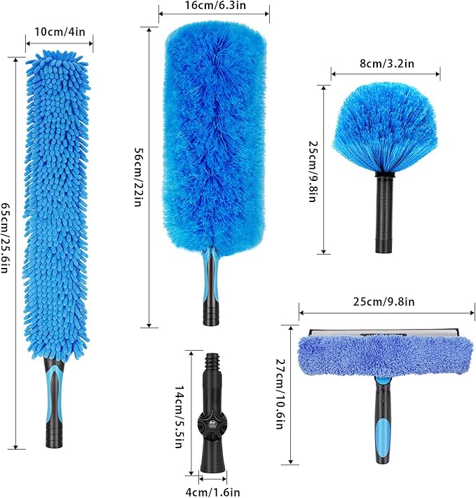 18 Foot High Ceiling Duster Kits with 3.5-12 FT Carbon Fiber Extension Pole, Feather Duster, Cobweb Duster, Ceiling Fan Duster, Window Squeegee & Cleaner with Pole 12 Ft