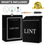Calindiana Modern Farmhouse Metal Magnetic Lint Bin with Lid and Laundry Room Organization and Storage Wall Mount Space Saving Washer and Dryer Trash Can (Black (LINT Brush Set))