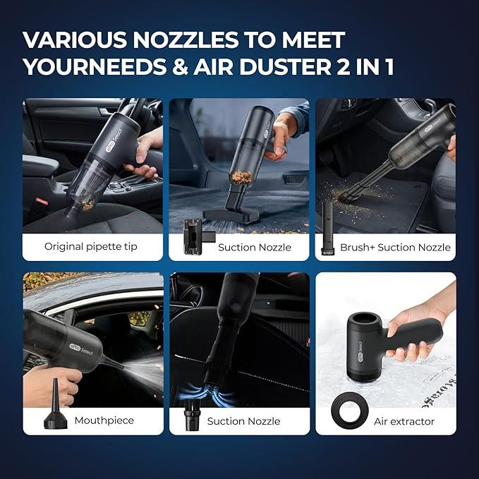 Apical Life Handheld Vacuum Cordless, 12000Pa 75W Mini Vacuum with Blower Function, 24 Mins Runtime, 0.14L Dust Bin, Compact Design with Multi-Accessories for Stairs, Car and Home