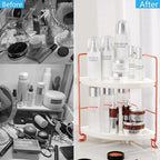 FSyueyun 2-Tier Corner Bathroom Counter Organizer, Tool-Less Installation Vanity Shelf Small Plastics Countertop Makeup Tray Skincare Perfume Organizers (Rose Gold)