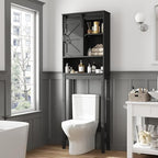 Over The Toilet Storage Cabinet, Bathroom Organizer with Adjustable Shelves and Anti-Tip Device, Space-Saving Storage Solution, Black