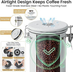 Veken Coffee Canister with Window, Airtight Stainless Steel Kitchen Food Storage Container with Lids, Date Tracker and Scoop for Grounds Coffee, Beans, Tea, Flour, Cereal, Sugar Jars, 22OZ, White