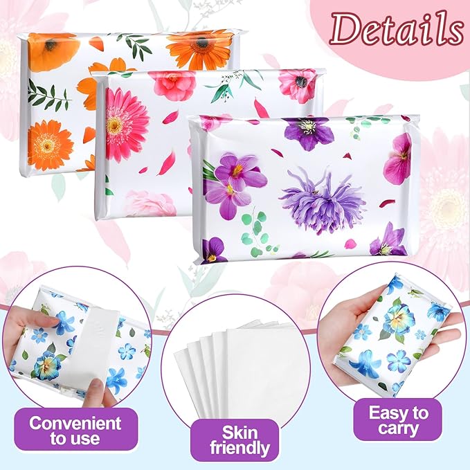 24 Packs Travel Size Tissue Pocket Slim Pack Facial 3 Ply Wallet Size Pocket Tissues for Travel Wedding Party Favors, 6 Styles(Colorful Flower)