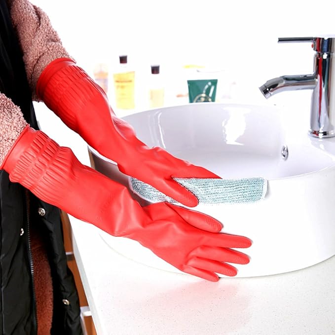 Rubber Cleaning Gloves Kitchen Dishwashing Glove 6-Pairs,Waterproof Reuseable.(Medium)