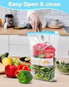 120 Pack Calendar Slider Quart Freezer Bags Reusable Food Storage Bags Slide Zipper Expandable Bottom Clear Plastic Freezer Bags With Write-On-Label For Food Storage (Blue)