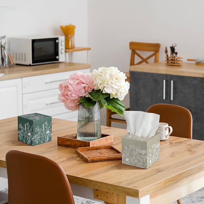 12 Pack Christmas Flower Line Drawing Facial Tissues Cube Face Boxes 600 Sheets 3 Ply Small Square Tissues Bulk for Xmas Car Bedroom Supplies