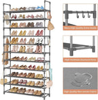 LANTEFUL 11 Tiers Tall Shoe Rack Holds 55 Pairs of Shoes with 18pcs Hooks Sturdy Wide Shoe Organizer Storage Free Standing Metal Shoe Shelf for Closet, Entryway Grey